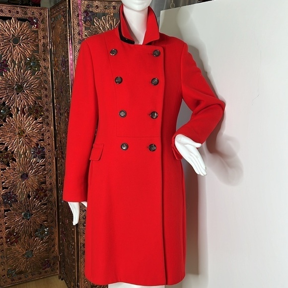 Sonia Bogner Sz 10 Red Virgin Wool Double Breasted Coat - Picture 3 of 12